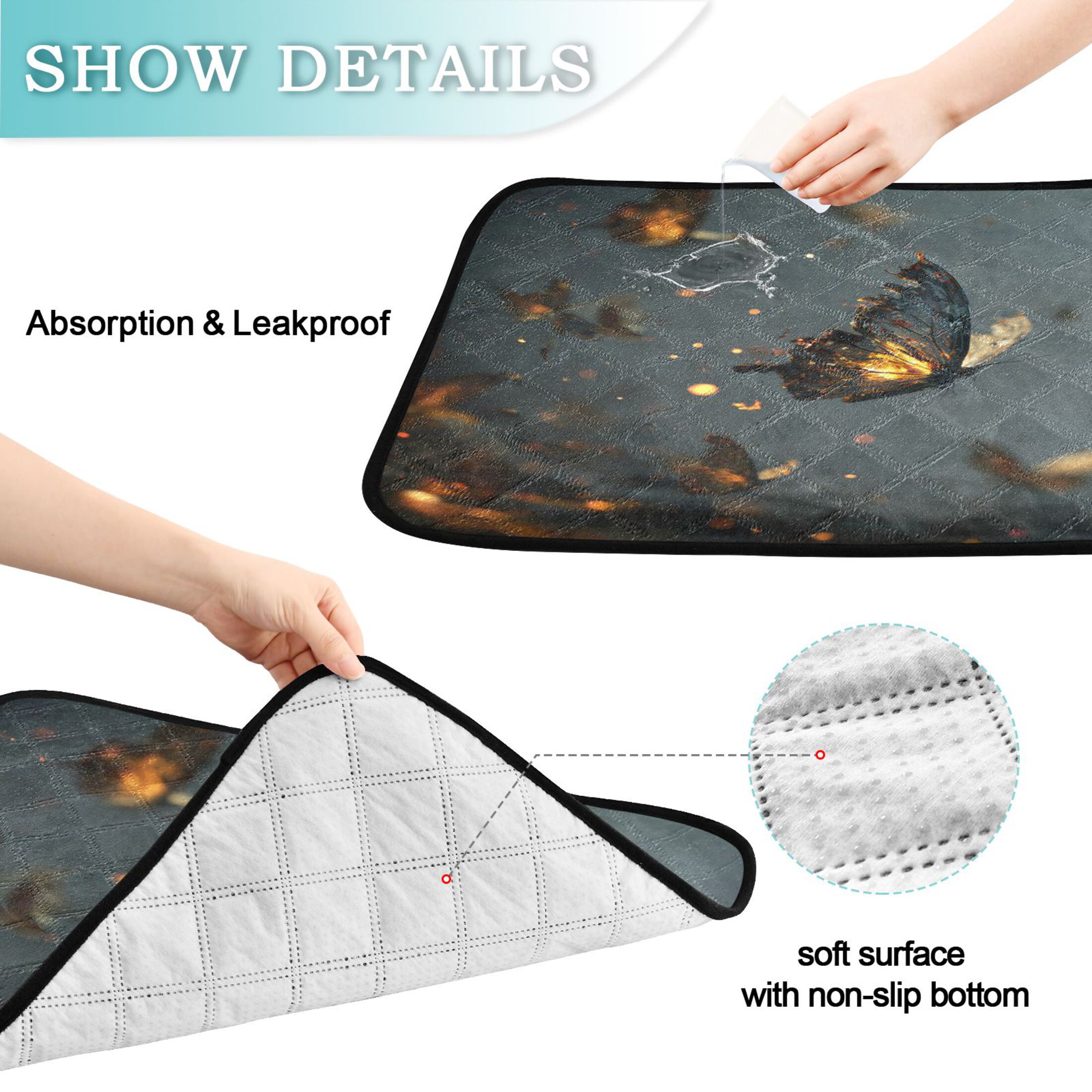 Qxltty Fire Butterfly Cat litter Pads Pet Set of 2 Diaper Mats Center Anti-leakage Layer Absorbent Soft and Comfortable