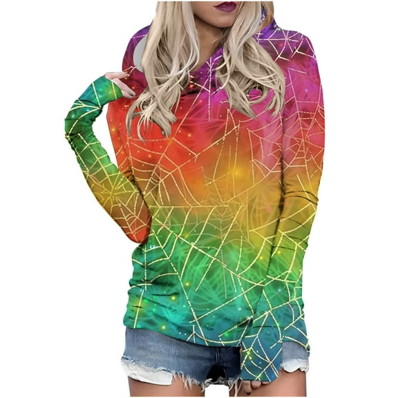 Womens Halloween Hoodies Plus Size Trendy Pumpkin Printed Casual Loose Long Sleeve Soft Comfy Pullover Tops,Multicolor 1,2XL