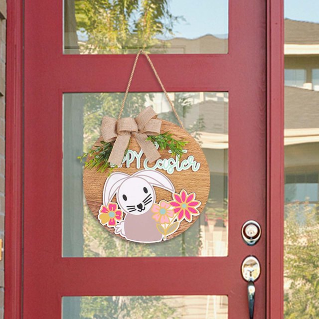 Letrero de madera de Pascua 2024 Fiudx conejito decorativo para colgar en la puerta del patio