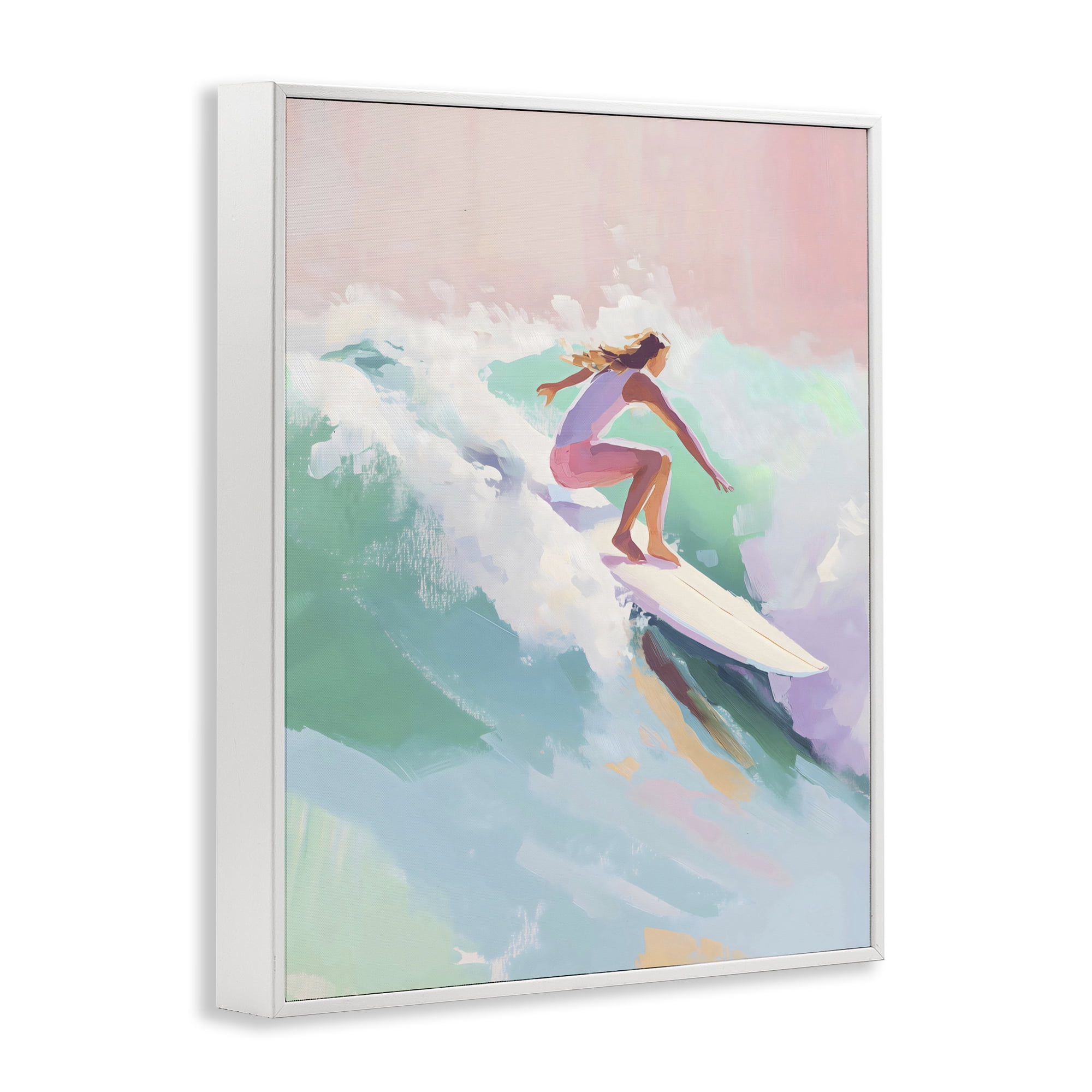 Stupell Industries Surfer Girl Riding Waves White Framed Giclee Art, design by The Prints Vibe