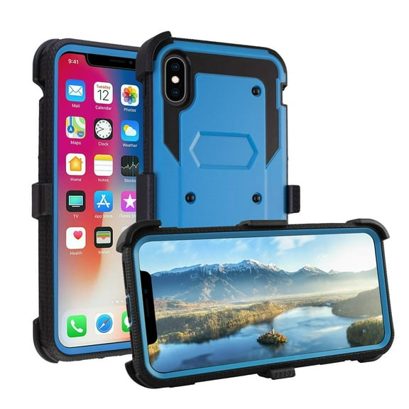 Windrew iPhone X/XS 5.8 inch 2018 case, Heavy Duty Shockproof Rugged Hybrid Housing with Rotating Belt Clip and Bracket (Blue)