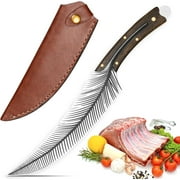 Qulajoy Viking Knife - 13.8 Inch Full Tang Boning Knife with 8.5 Inch Feather Blade & Leather Sheath - Sharp Hand-Forged 7Cr17MOV Real Carbon Steel