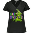 thumbnail image 3 of Inktastic Happy Mardi Gras Big and Little Alligators with Beads Women's Plus Size V-Neck T-Shirt, 3 of 5