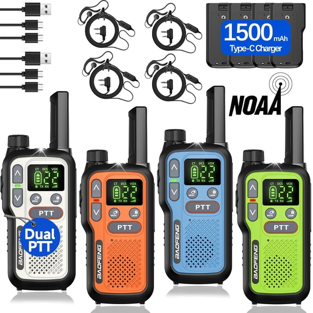 Walkie Talkies BAOFENG Paquete de 4 con 22 Canales FRS VOX USB-C