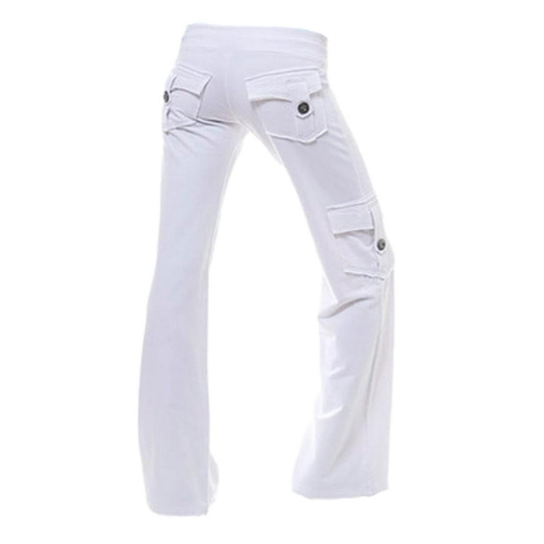 RKZDSR High Waist Flare Pants Womens Wide Leg Work Cargo Pants Bootcut  Stretch Yoga Pants with Button Pockets Gym Loose Workout Leggings  Sweatpants White M 