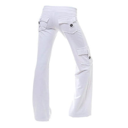 

Charella Wide Leg Pants for Women Workout Out Leggings Stretch Waist Button Pocket Yoga Gym Pants White XXXL