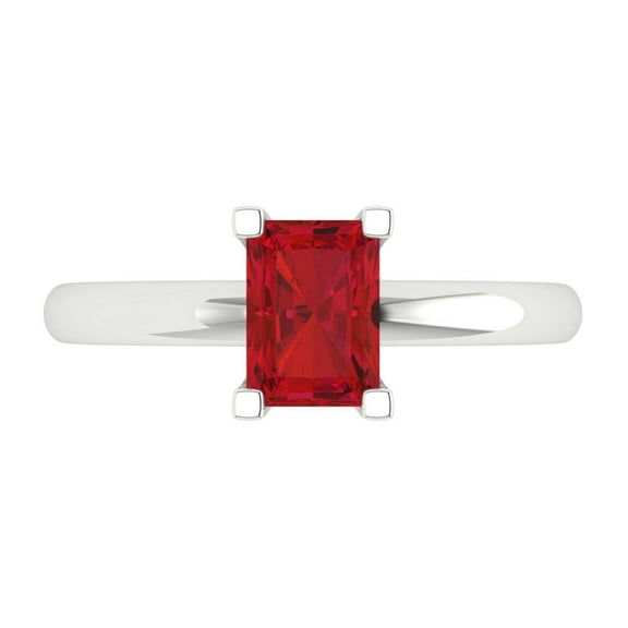 1 ct Emerald Cut Simulated Ruby Solitaire 18K White Gold Womens Engagement Ring