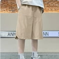 thumbnail image 4 of Sentmoon Shorts Boys with Pockets Summer Basketball Shorts Elastic High Waist with Print Straight Fit Wide Leg Athletic Shorts Comfy for Child Sports Practice Khaki 9 Years, 4 of 5