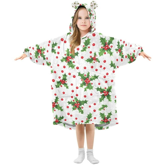 joogoo Wearable Blanket Hoodie for Christmas Fir Berry Oversized Sherpa Hooded 3-14 YR M