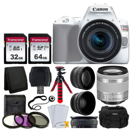 Canon EOS Rebel SL3 Digital SLR Camera (White) + EF-S 18-55mm f/4-5.6 IS STM Lens + 58mm 2X Professional Telephoto & 58mm Wide Angle Lens + 32GB & 64GB Memory Card + Case + Tripod + 3 Piece Filter