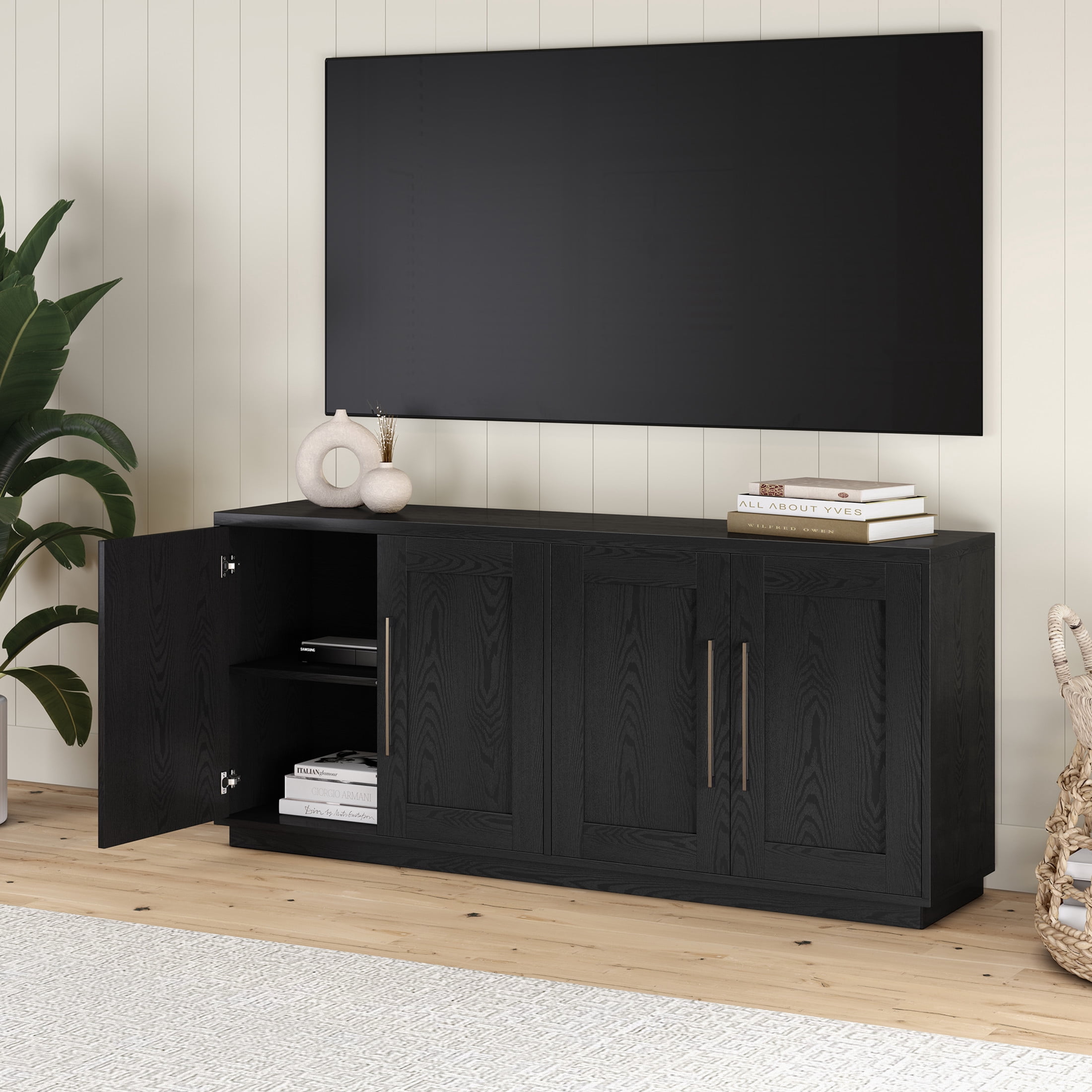 Evelyn&Zoe Modern/Contemporary 68" Wide Black Grain Buffet Table