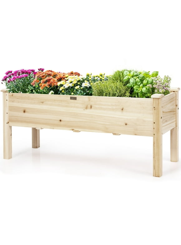 Costway Raised Garden Bed Elevated Planter Box Wood for Vegetable Flower Herb