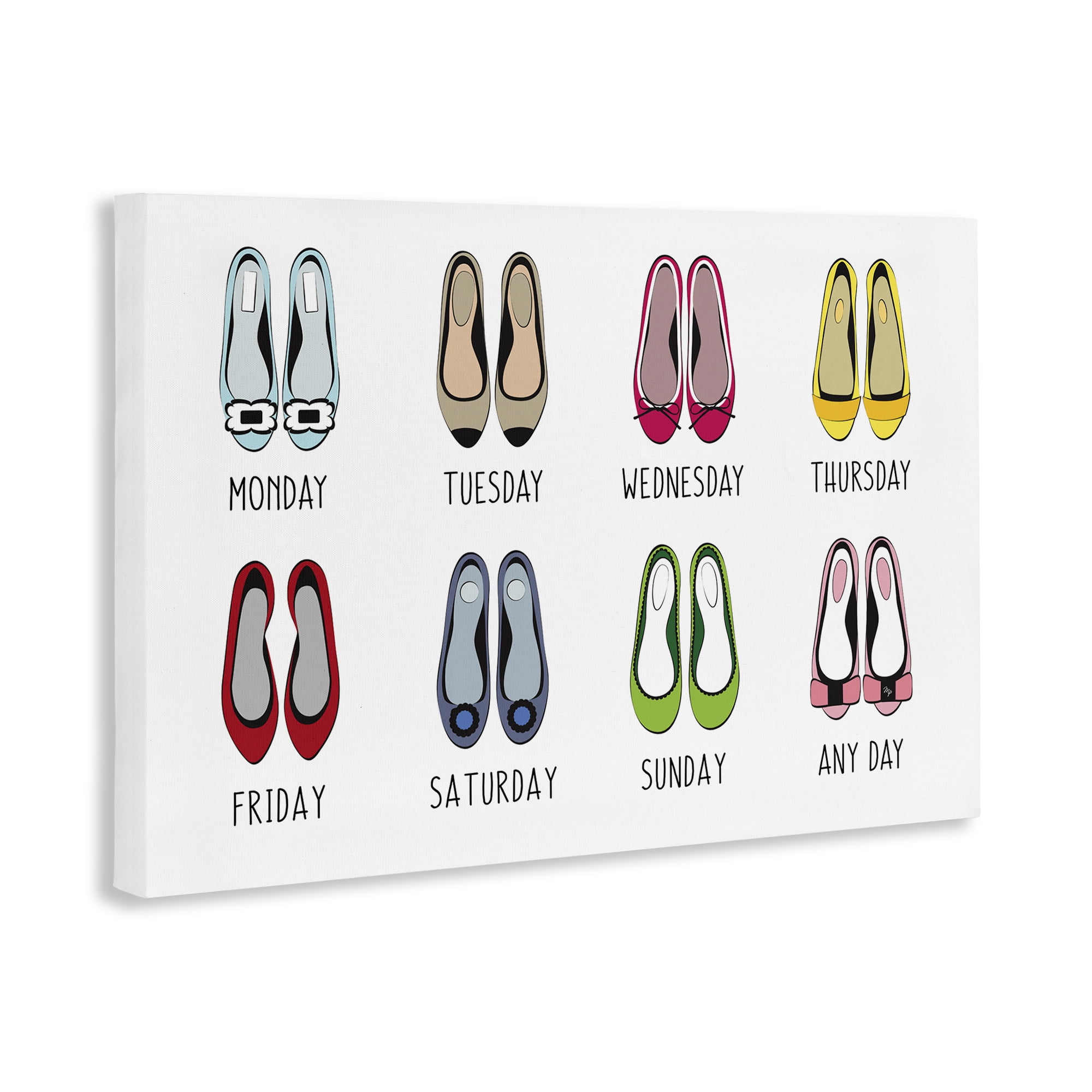 Stupell Industries Shoe Week Days Fashion Painting Wrapped Canvas Art Print Wall Art, 36 x 24