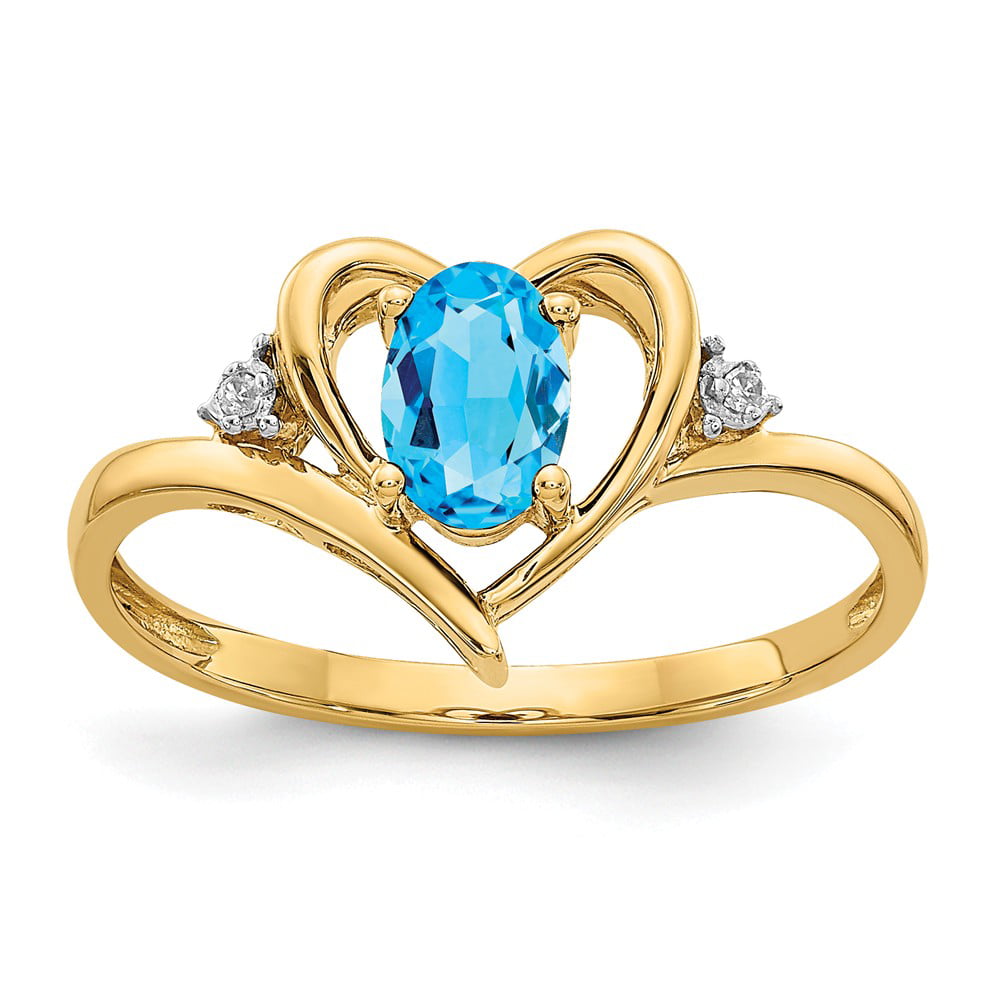 Ring Birthstone - 14K Yellow Gold 2 MM Diamond and Blue Topaz December ...