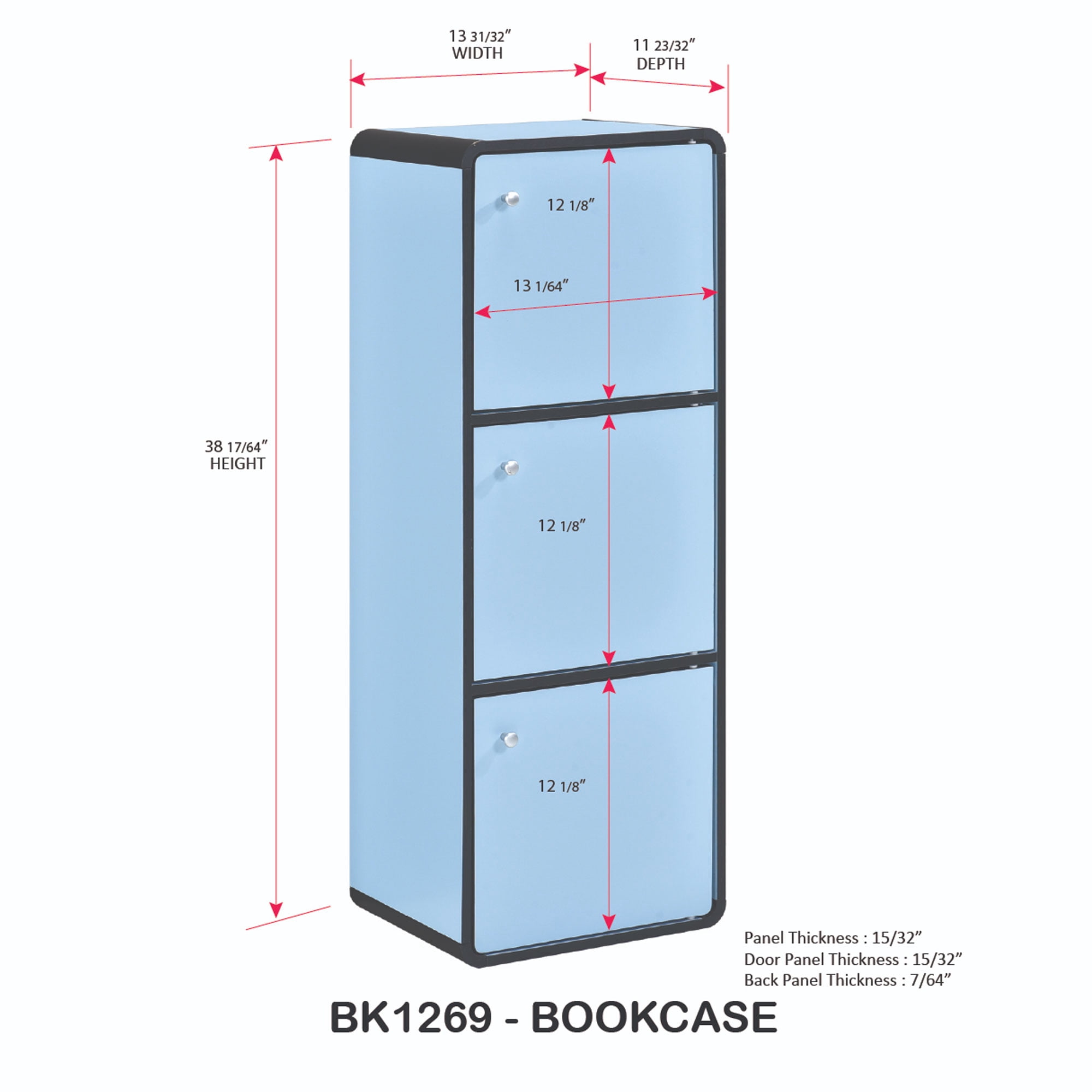 Kings Brand Furniture Dothan Wood 3-Cubed Closed Bookcase - Storage Shelf Organizer Bookshelf, Blue