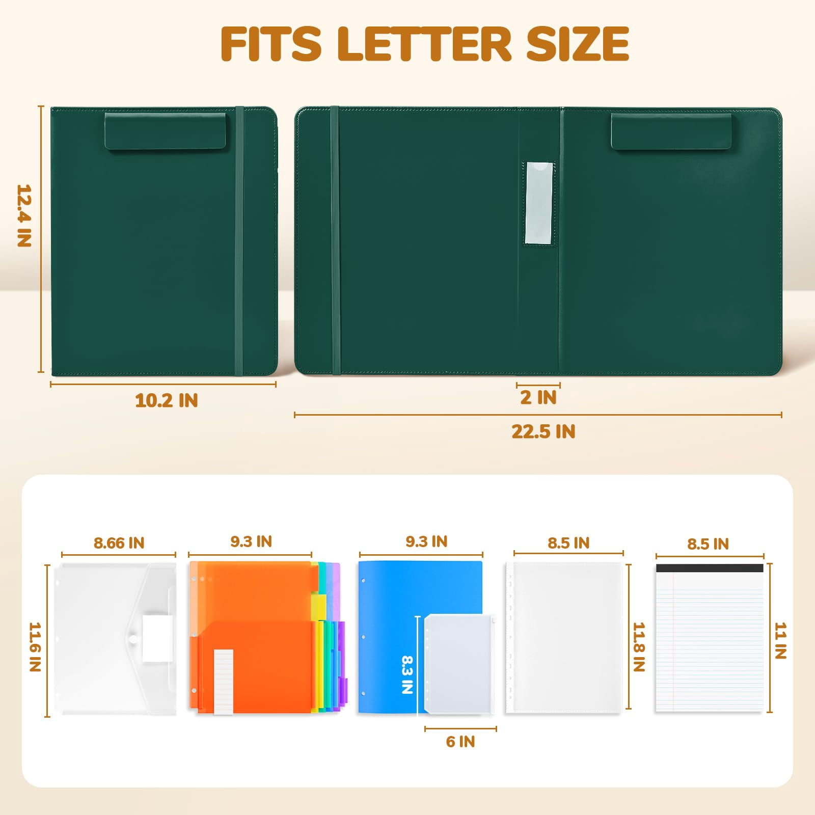 3 Ring Binder Clipboard With Storage 12.4"x10.2"magnetic Folder 5 Expandable Folders Refillable Lined Notepad (11" X 8.5") Ideal For School Office Nursing(dark Green)