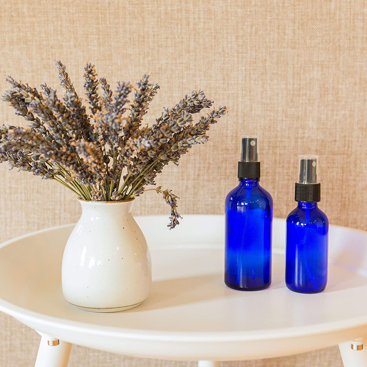 Global Cobalt Blue 4oz Black Mist Sprayer Bottle (120ml) Pack of 24 - Glass Tincture Bottles with Black Mist Sprayers for Essential Oils & More Liquids - Leakproof Travel Bottles