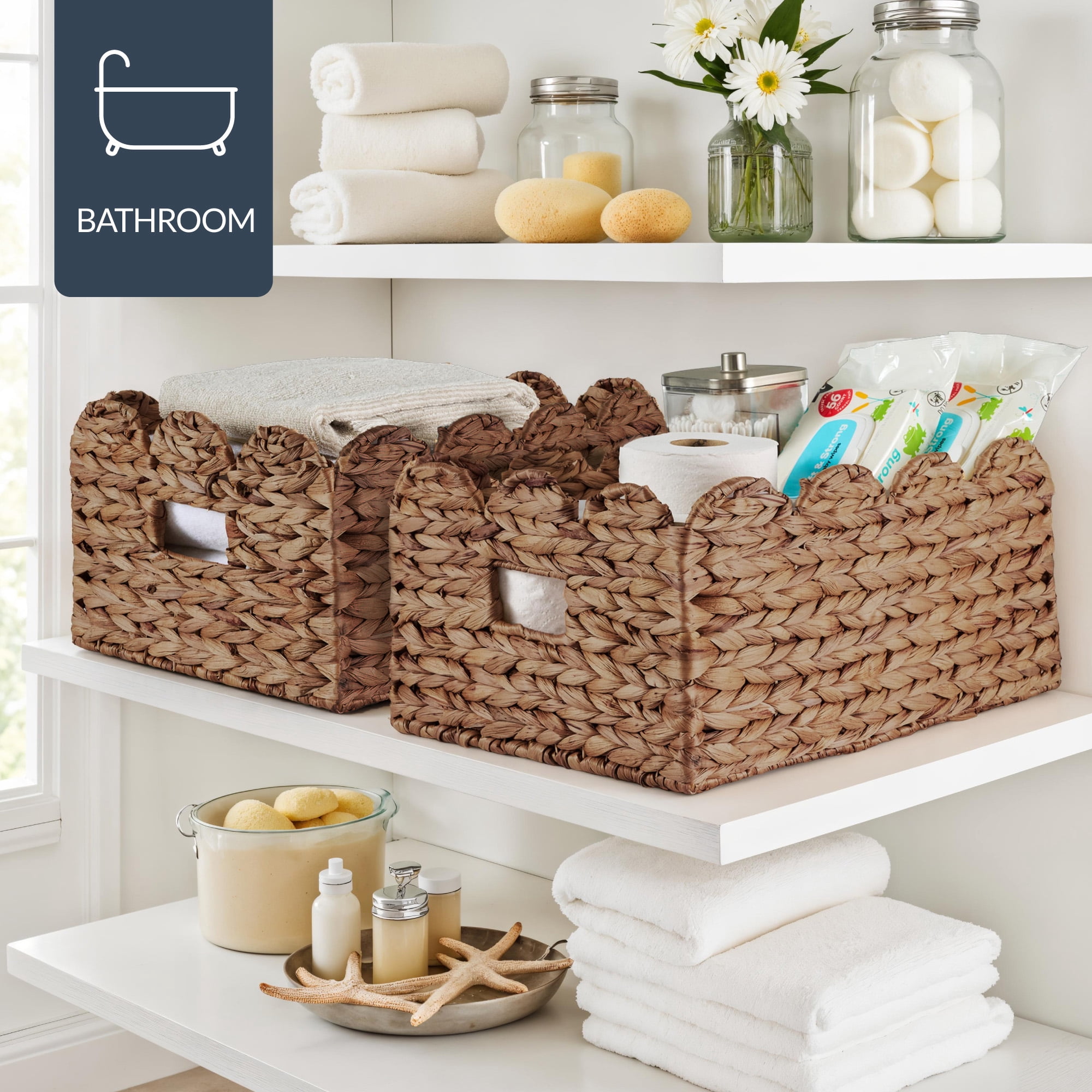 Best Choice Products 16x12 Scalloped Shelf Baskets, Woven Storage Bins, 2 Pack - Chestnut