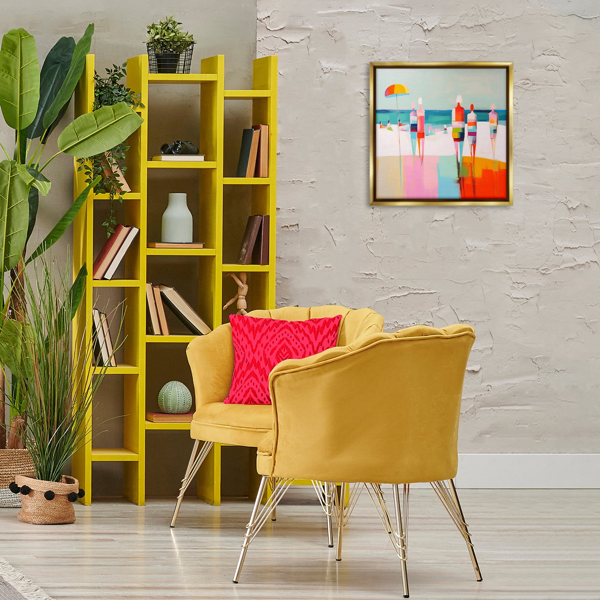 Stupell Industries Bold Modern Beachgoers Novelty Painting Gold Floater Framed Canvas Art Print Wall Art, 18 x 18