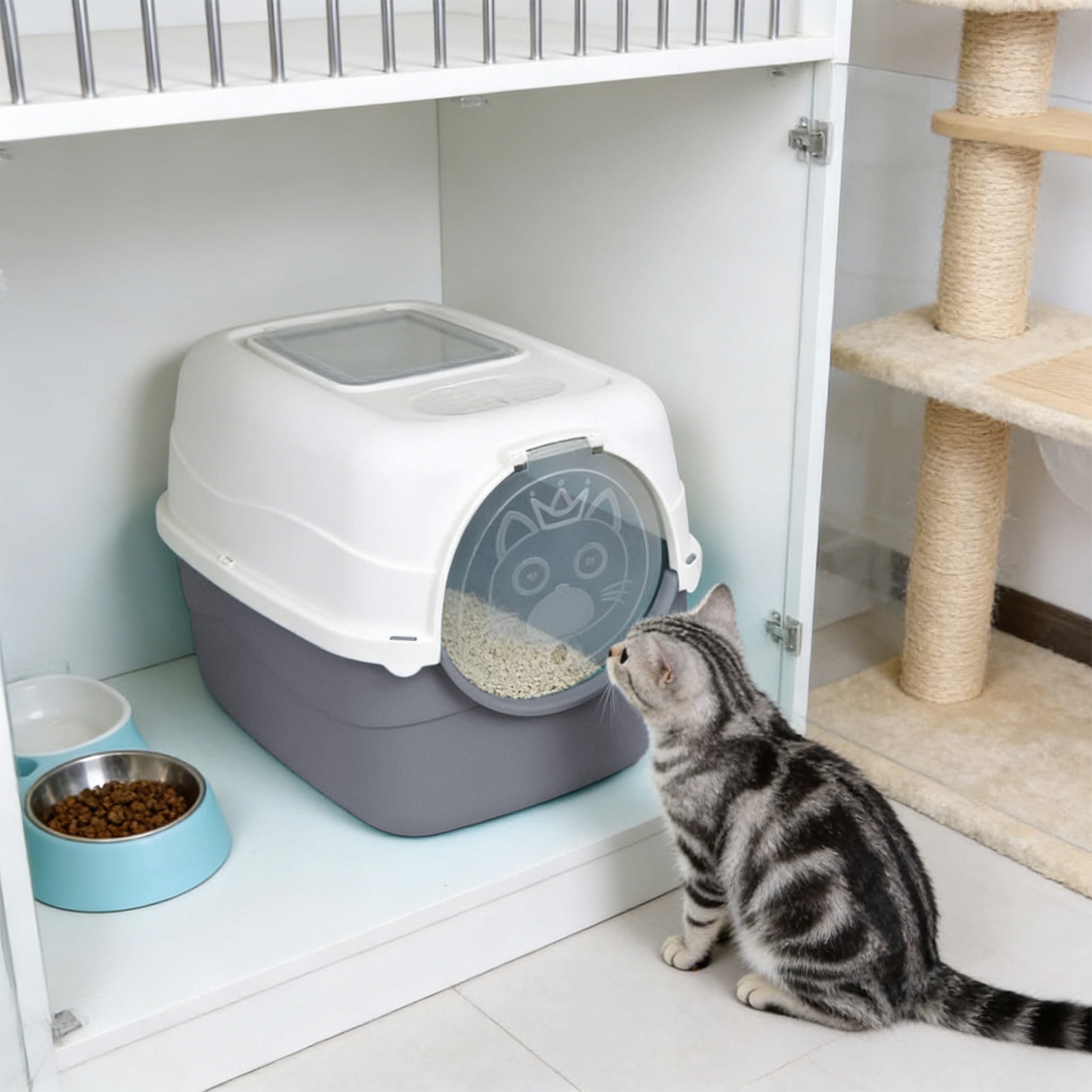 WLAGOOD Front Entry Extra Large Cat Litter Box Fully Enclosed Pan Removable Lid Observation Window Burr-Free Edge Odor Control Anti-Splash Non-Slip Indoor Cat Toilet with Scoop - 18.5×13.4×12.6in