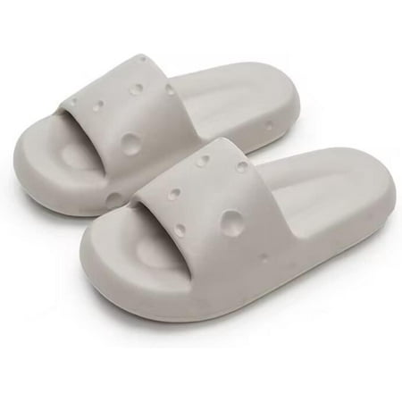 

Pillow Slippers Non-Slip Bathroom Shower Sandals Soft Thick Sole Indoor and Outdoor Slides Grey-12-13