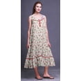 thumbnail image 3 of Bimba Dark Peach3 Floral Leaves,Lilac & Peony Mid Calf Nightwear Ladies Cotton Printed Sleeveless Night Gown Maxi Dress Large, 3 of 6