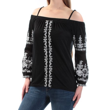 - INC Womens Black Embellished Embroidered Cold Shoulder Long Sleeve Square Neck Peasant Peasant Top Size: S