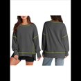 thumbnail image 3 of Sudadera Informal de Cuello Redondo para Mujer, de Larga, Holgada, , con Costuras en Contraste, para Otoño. Gris Oscuro M, 3 of 8