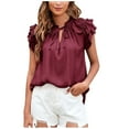 thumbnail image 1 of Timegard Woemns Tops Ruffle Tie Front Short Sleeve V Neck T Shirts Casual Fashion Solid Color Blouses, 1 of 7
