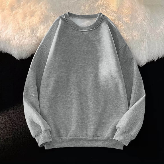 Jessboyy Men's Crew Neck Sweatshirts Loose Fit Casual Solid Color Long Sleeve Sweatshirt Fall Winter Gray,M