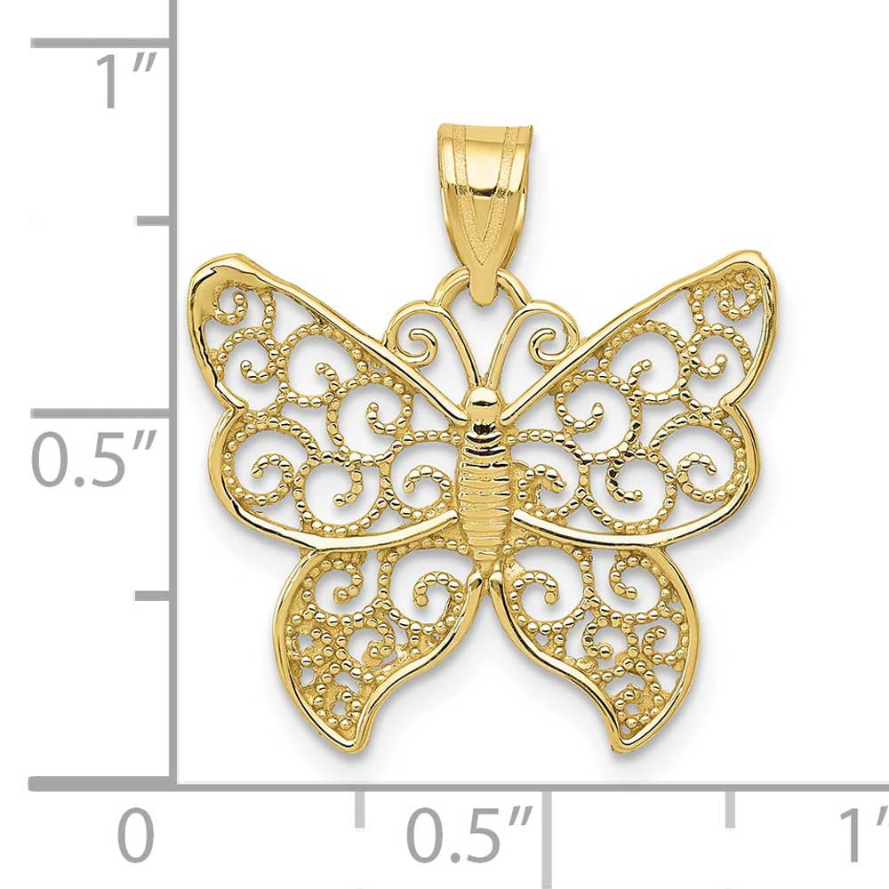Finest Gold 10K Yellow Gold Filigree Butterfly Pendant