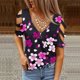 thumbnail image 2 of Moda mujer elegante sexy media manga Ｖ-cuello cremallera impresión ahueca hacia fuera camiseta blusa Tops Pompotops hfajkhk128936, 2 of 5