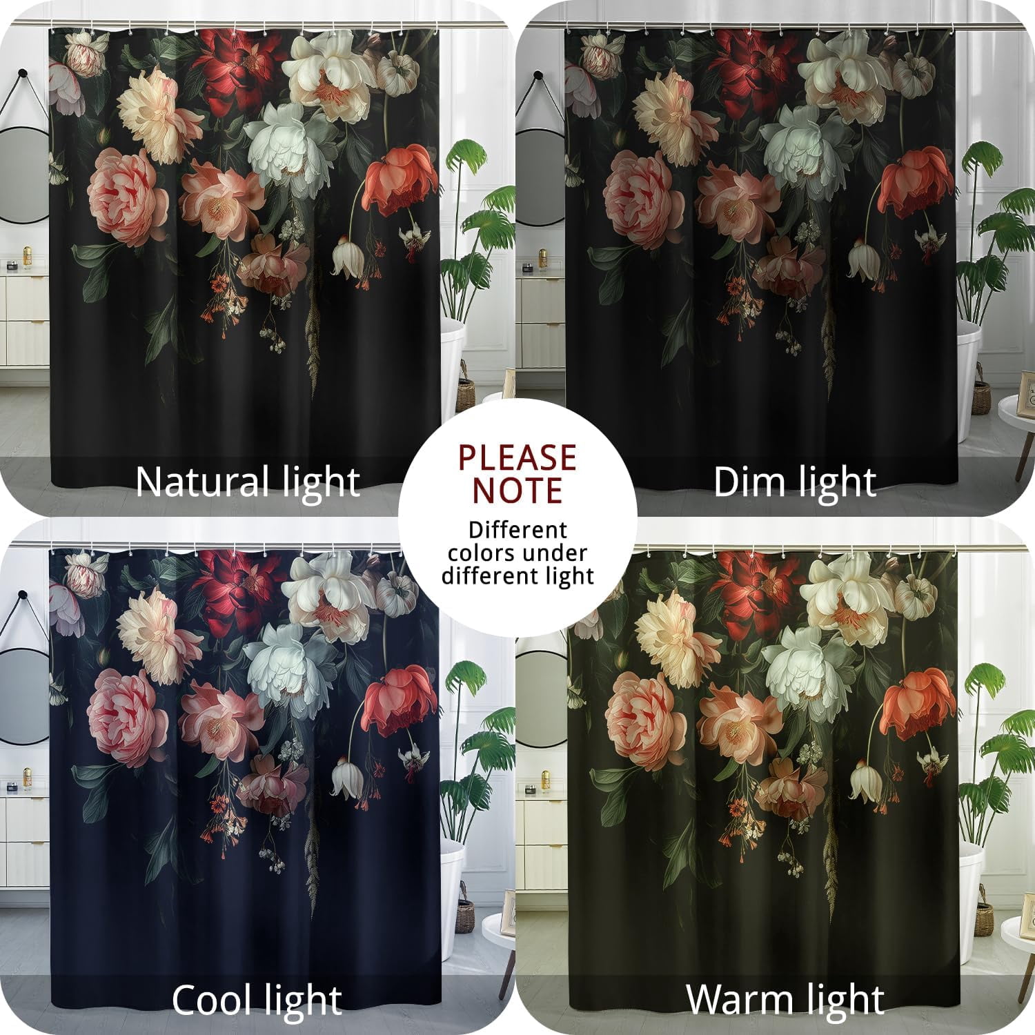 Vintage Floral Shower Curtai Flower Plant Art Shower Curtain Botanical Bathroom Decor Polyester Fabric-72" x 78"