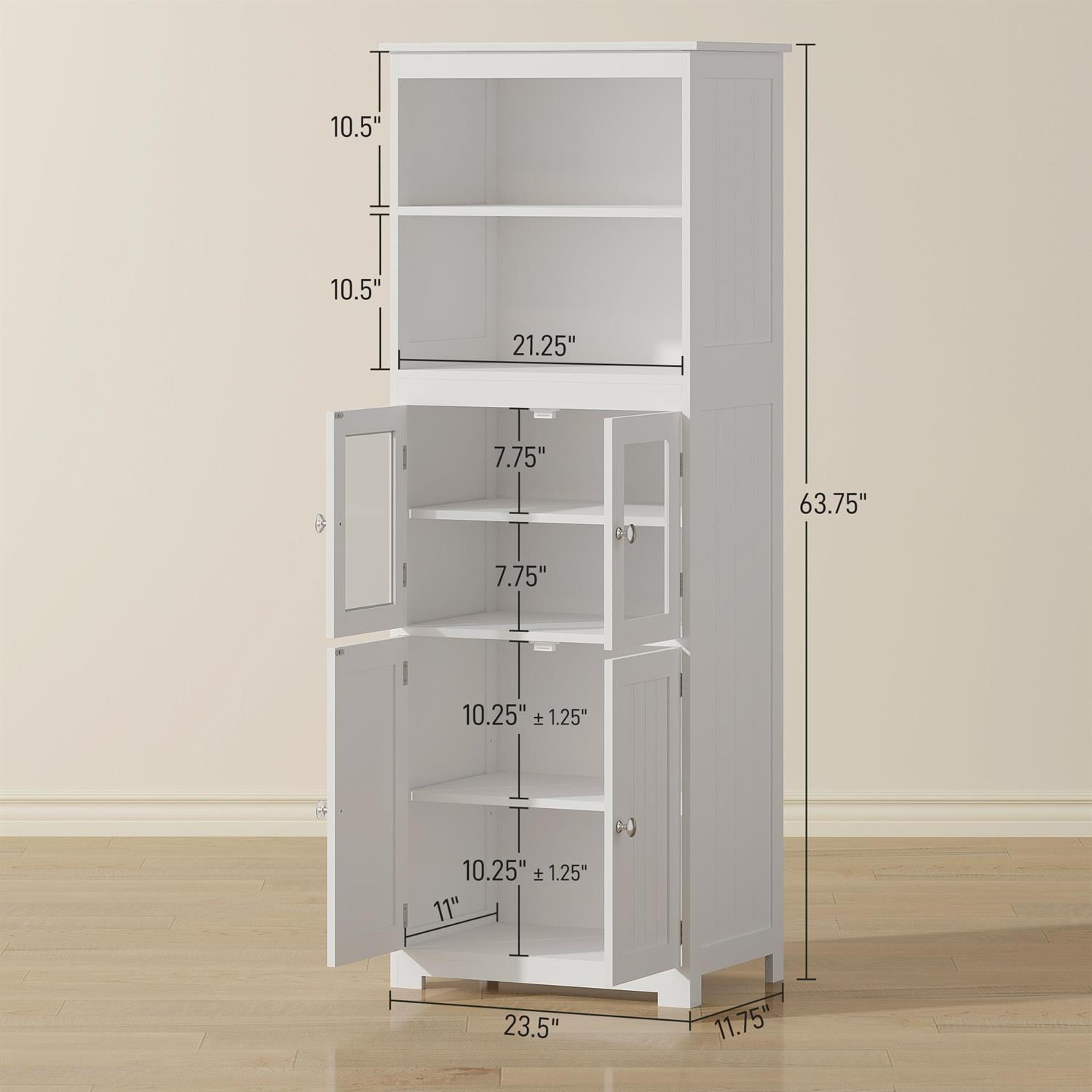 Demi Bonn 63" Buffet Storage Cabinet with Hutch, 4-Door Pantry, Adjustable Shelves for Kitchen, Living Room & Dining Spaces, White