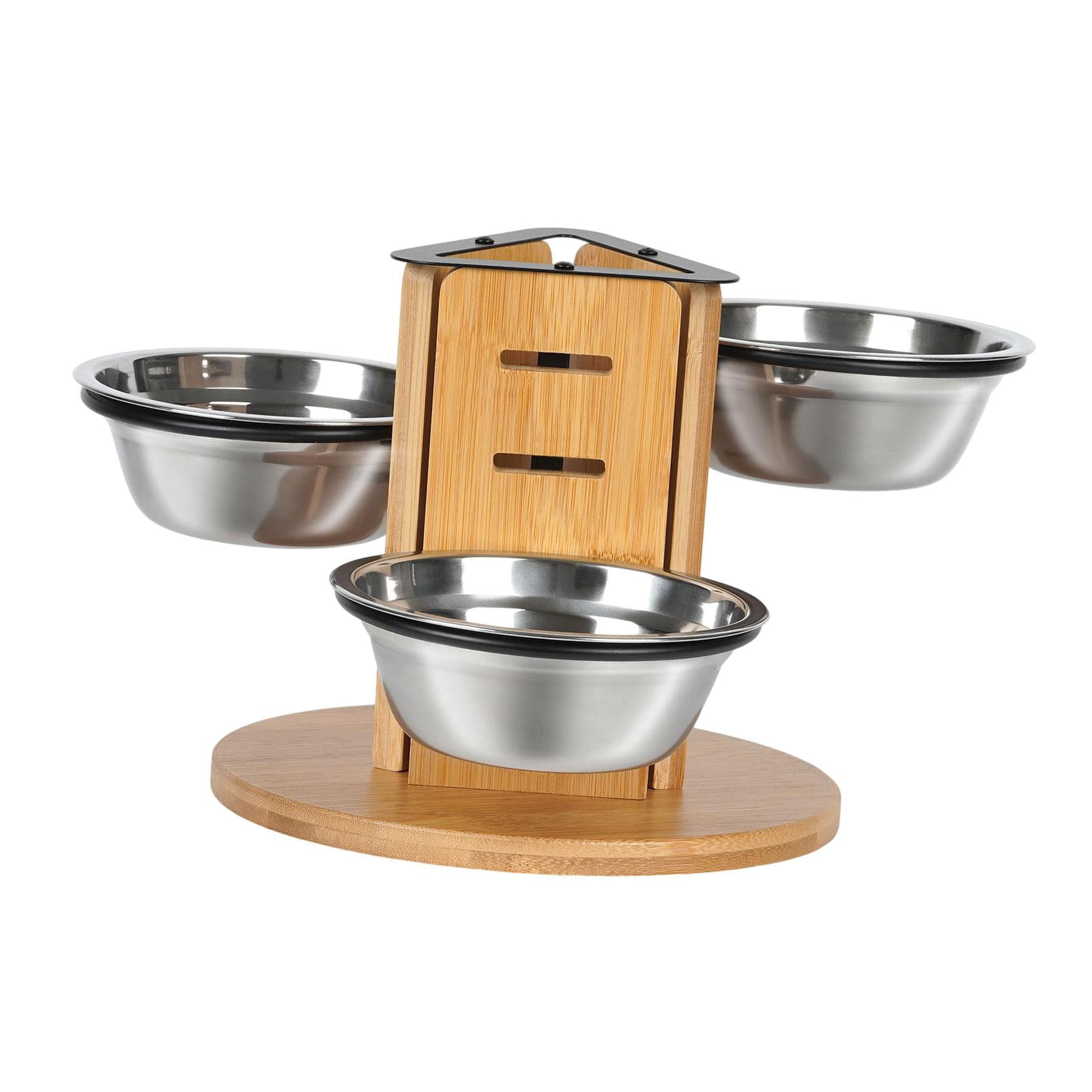 balikha Elevated Cat Bowls Dogs Water Food Bowls Feeding Station for Multiple Cats Food Dispenser Stable with Wooden Stand Pet Dishes