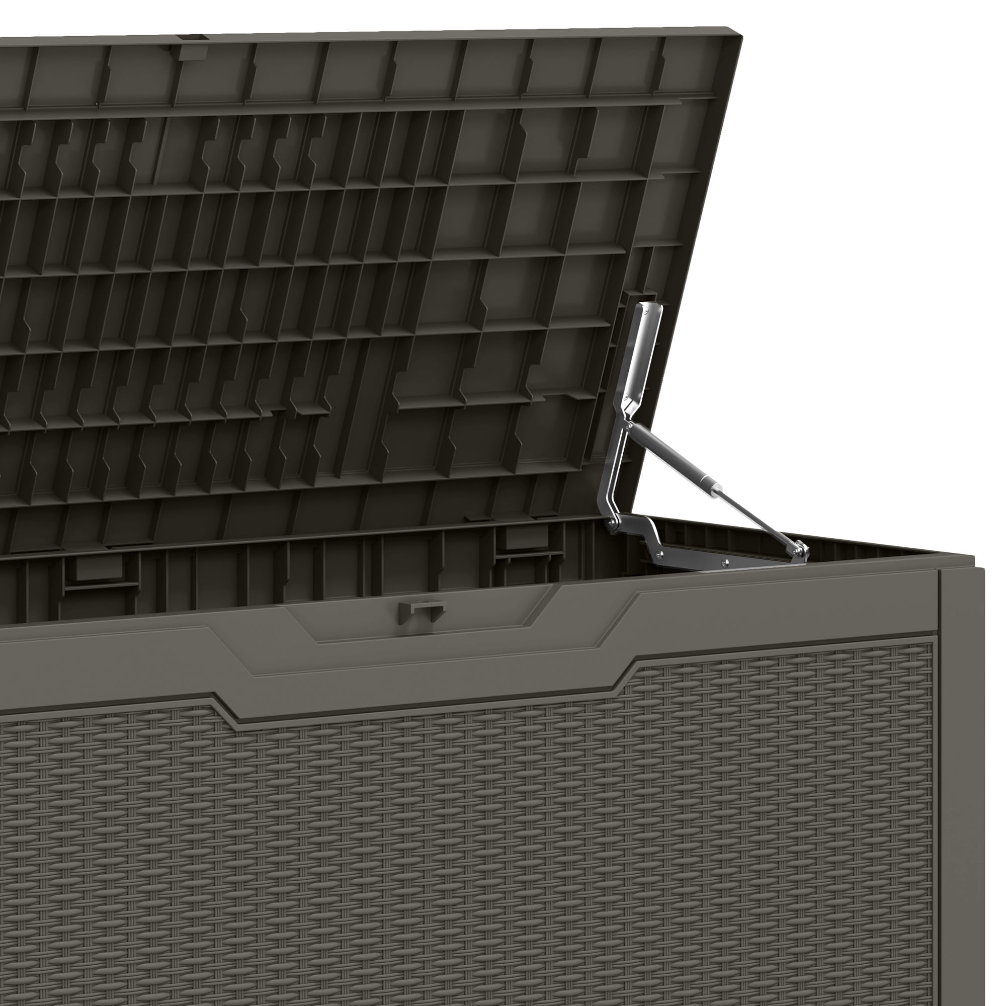 Dextrus 80 Gallon Rattan Resin Deck Box, Heavy-Duty Lockable Outdoor Storage Container, Multipurpose Patio Organizer for Garden Tools, Pool Supplies and Home Essentials, Black, Light Brown
