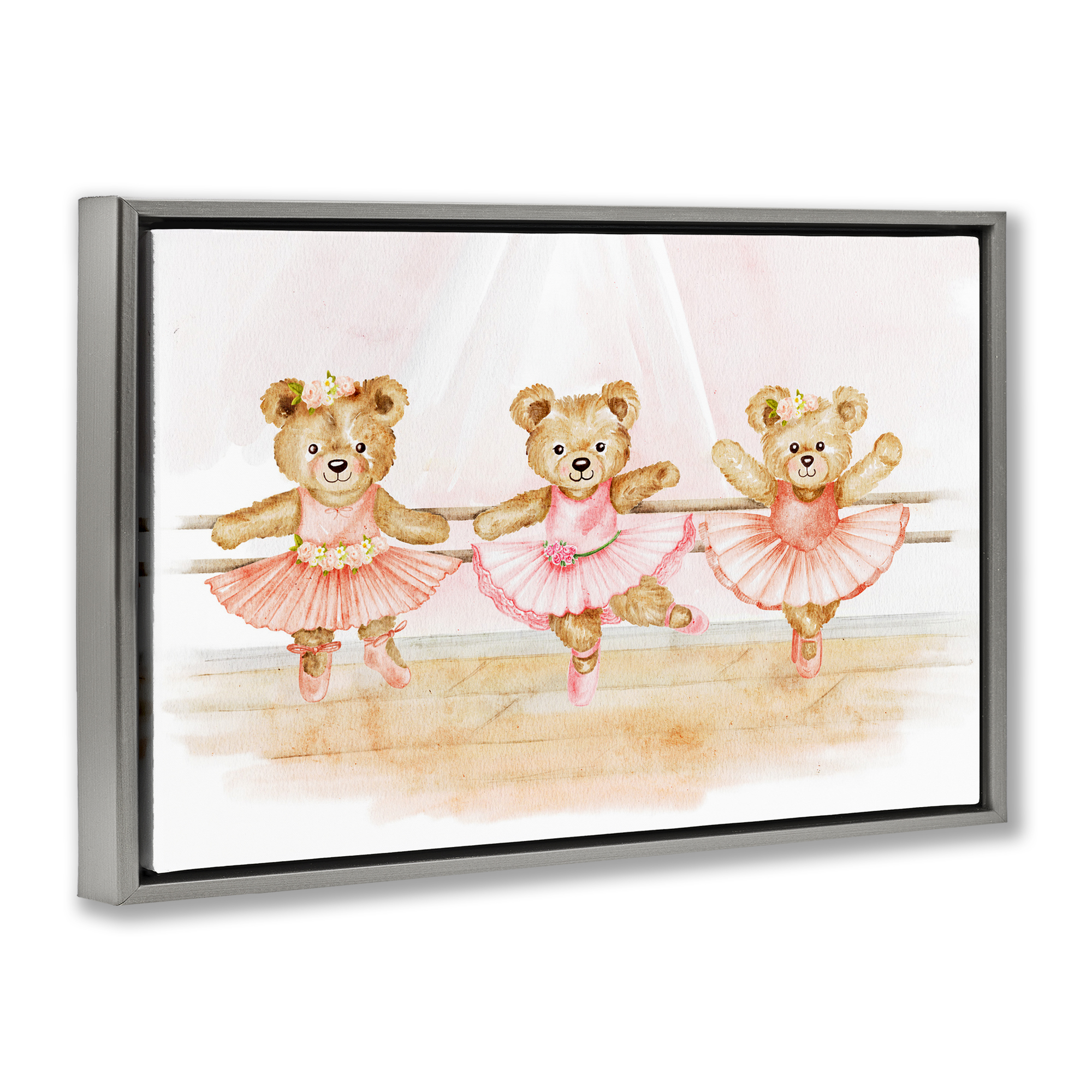 Ballet Teddies Triplet Gray Framed Floater Canvas Wall Art, design by Amy Hall