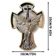 thumbnail image 3 of Natural Wood Carved Religious Angel Statue Cross Decor - Handcrafted Wooden Saint Michael Figurine With Intricate Details, Cross Design For Home, Church, Religious Space Decor, 3 of 9