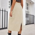 thumbnail image 5 of Mrat Boho Long Skirts Women's Spring Summer Denim Dress Pocket Skirt Casual Mid-Length Skirt Plus Size Skirts S-131 Khaki XL, 5 of 5