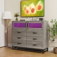 thumbnail image 3 of TROPOW Dressers & Chests of Drawers,6 Drawer Dresser for Bedroom with LED Lights and Charging Station,Wooden Double Dresser with 2 Shelves & Mental Grid Handle,Gray, 3 of 7