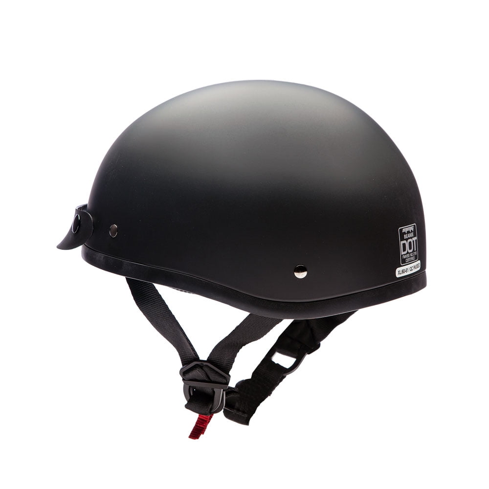 MMG Motorcycle Half Helmet Beanie DOT with goggles Matte Black (Large) Model 29