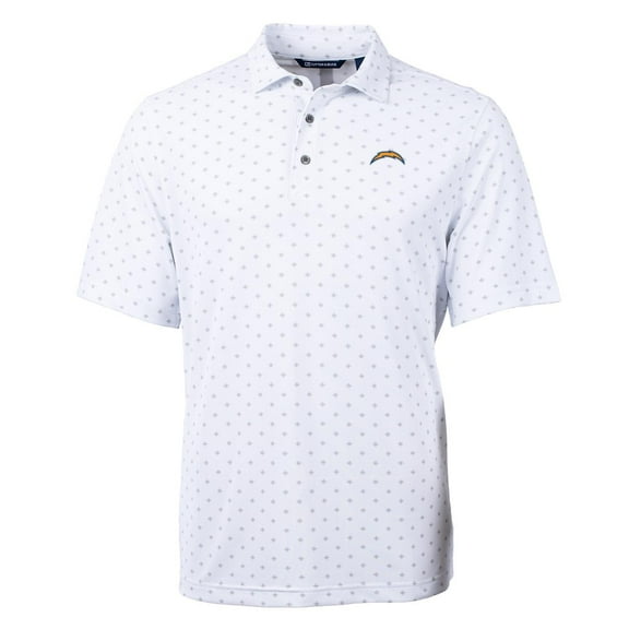 Men's Cutter & Buck White Los Angeles Chargers Virtue Eco Pique Tile Print Polo