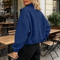 thumbnail image 4 of thefmos Women's Stand Collar Zip Up Long Sleeve Jacket with Pocket Drawstring Solid Color Casual Outerwear Trendy Spring Fall Outfit, Navy S, 4 of 9