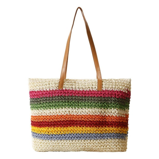 Fashion Straw Bags for Shopping on The Beach Informal Shoulder Bag with ...