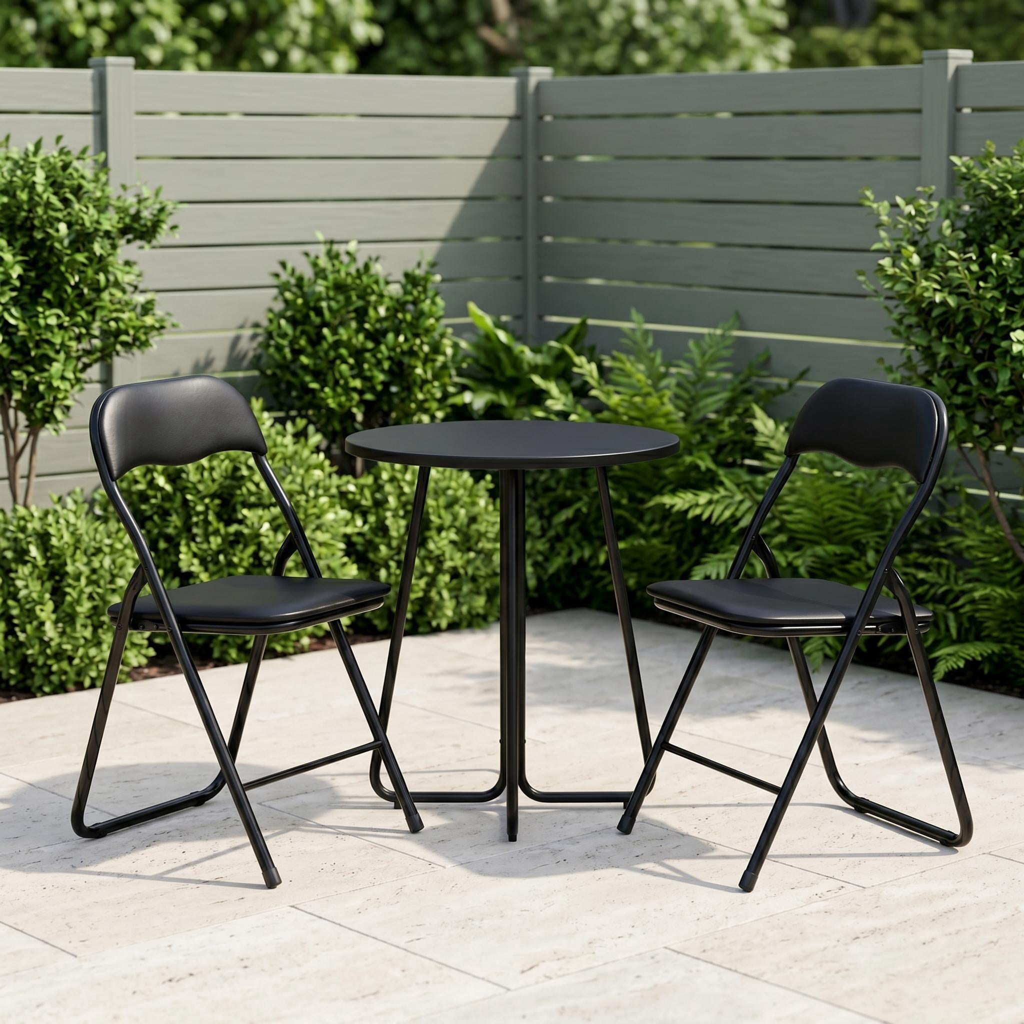 Homy Casa 2 Pack Padded Folding Chairs with Metal Frame for Dining and Patio Events Black