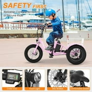 MOONCOOL Electric Tricycle for Kids ,16x3 3 Wheel 250W 10.4Ah Etrike W/ LED headlight & Rear Basket & horn bell & DIY stickers,6/9/12.5 MPH