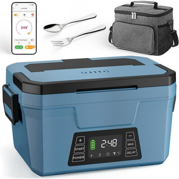 Herrfilk 80W Cordless Electric Lunch Box for Adults, APP Control Heated Lunch Box Food Warmer 9000mAh Rechargeable Self Heating Lunchbox,248℉ 5-sided Fast Heated for Work/Outdoor/Christmas White Elep