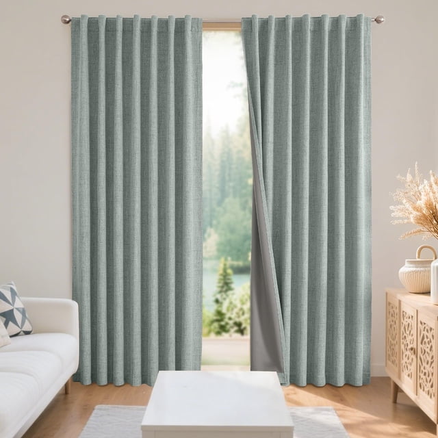 Cortinas opacas Joydeco de lino natural, 132 x 229 cm, 2 paneles