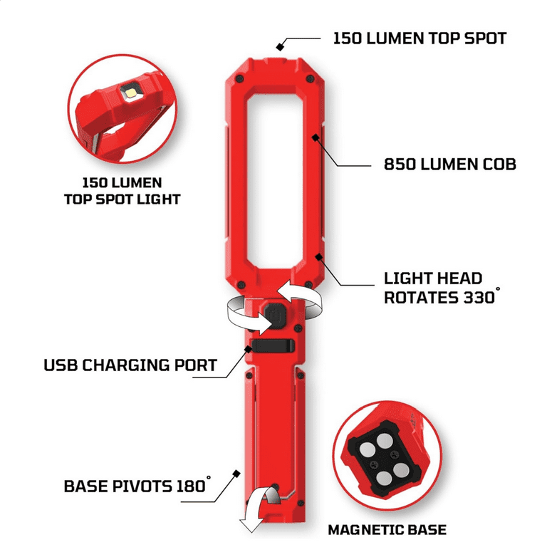 E-Z Red 850 Lumen View Through Pivoting Work Light with Magnetic