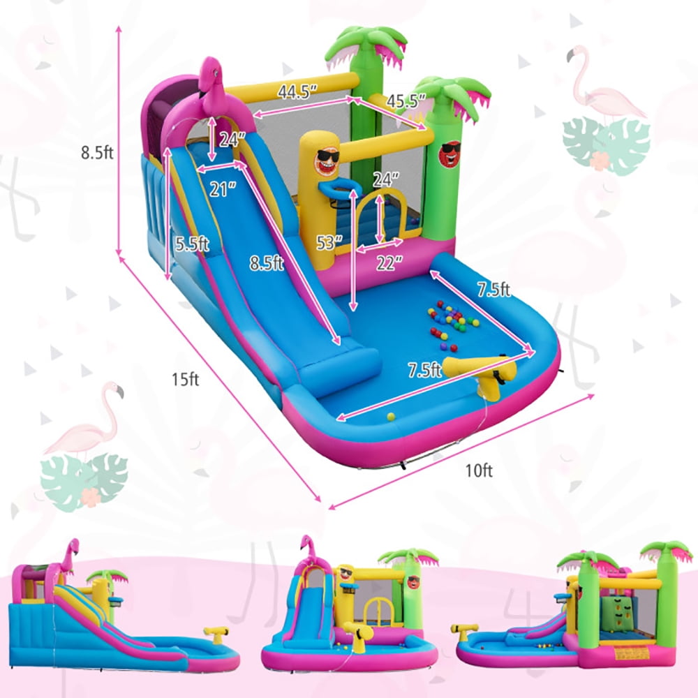 Aimee Lii Inflatable Bounce Castle with Long Water Slide and 735W Blower, Bounce House Water Slide for Kids 3-10